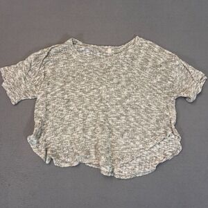 Ecote Womens Sz Small Heather‎ Gray Black Geometric Short Sleeve Top Flow Weave